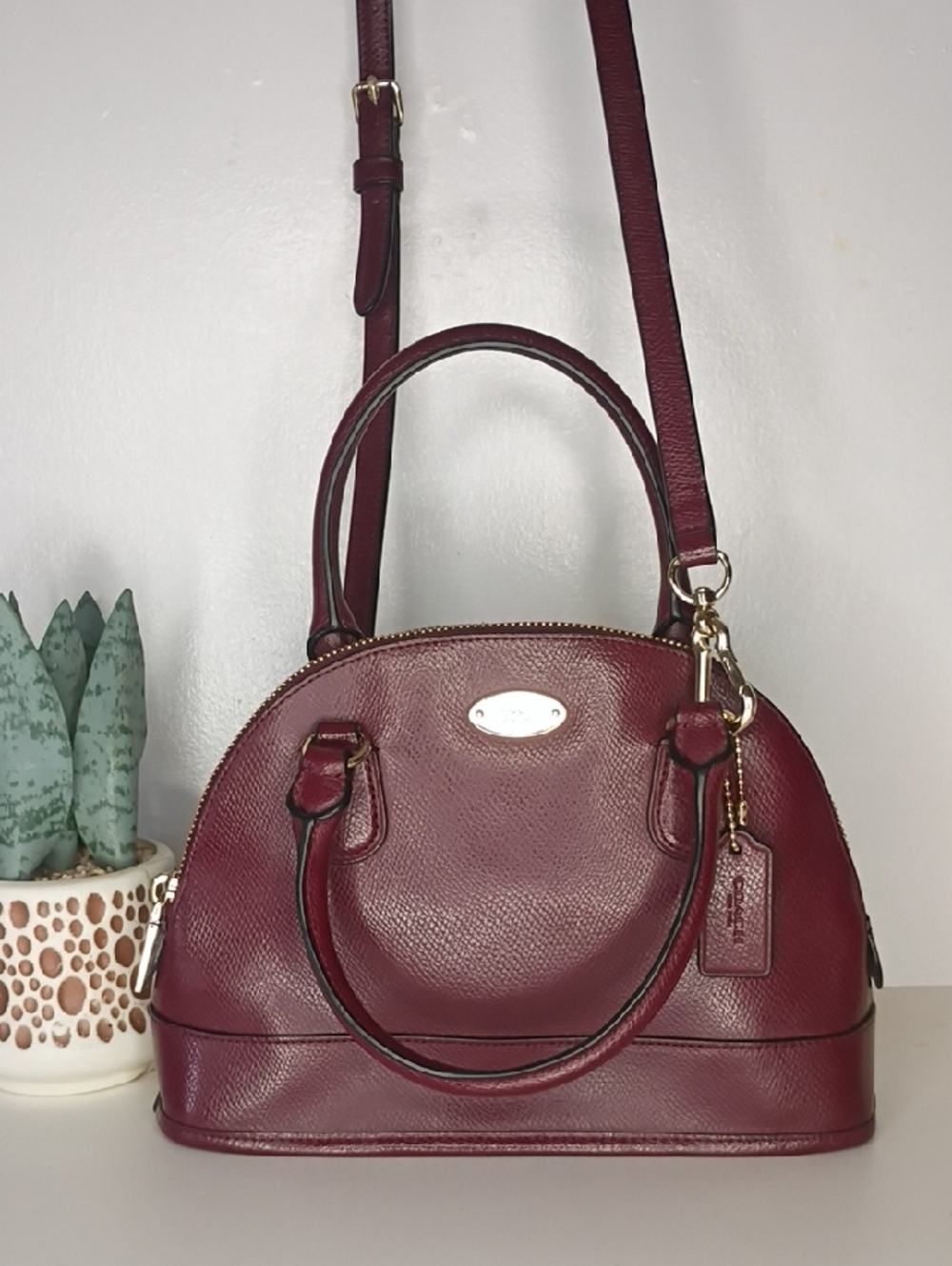 Coach Cora Domed Satchel F36949 Burgundy Authentic Coach Purse bag crossbody